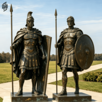 Statues de guerriers grecs antiques en bronze grandeur nature personnalisées, sculpture de soldats romains pour la décoration de place publique en extérieur