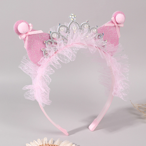 Diadema con Orejas <span class=keywords><strong>de</strong></span> Gato y Tiara <span class=keywords><strong>de</strong></span> Princesa, con Encaje, Tul, Pedrería y Perlas, para Niñas, Accesorios para el Cabello, para Fiestas <span class=keywords><strong>de</strong></span> Cumpleaños - Product Image 1