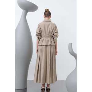 ชุดกระโปรงเข็มขัดของผู้หญิงผ้าอ๊อกซ์ฟอร์ดแขนเต็ม Normcore สไตล์มินิมอลลิสต์ทุกฤดูกาลสีกากี S L - Product Image 6