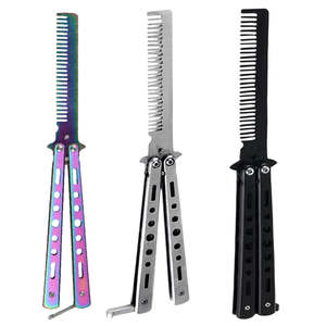 Herramienta de peluquero con logotipo personalizado, práctica de peinado, peine de bolsillo, cuchillo de mariposa, peine de entrenamiento, peine plegable Balisong, cuchillo para hombres - Product Image 1