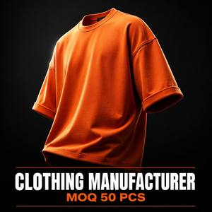 ผู้ผลิตเสื้อผ้าตามสั่ง เสื้อยืดคอตตอนเจอร์ซีย์เนื้อหนา สไตล์มินิมอล ทรงโอเวอร์ไซส์ ไหล่ตก สีส้ม สำหรับผู้ชาย - Product Image 1