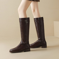 Bottes d'équitation d'hiver en cuir véritable à bout rond et tige haute