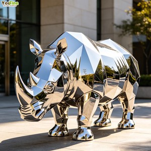 Sculpture de <span class=keywords><strong>rhinocéros</strong></span> contemporaine en acier inoxydable, grande statue d'art métallique à faible polyvalence pour projets commerciaux et propriétés de luxe - Product Image 6