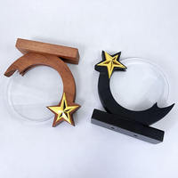 Trophées personnalisés en cristal, trophées personnalisés en bois en forme d'étoile avec base en bois
