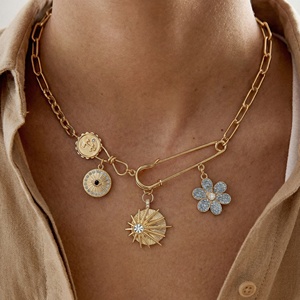 <span class=keywords><strong>Collier</strong></span> chaîne trombone EDGE en or avec épingle de sûreté et pendentifs multi-cristaux, bijou fantaisie pour femme - Product Image 2