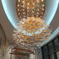 Lustre moderne en verre cristal en forme de feuille, éclairage personnalisé pour grands projets, hôtel, villa, hall d'entrée, escalier, décoration intérieure haut de gamme
