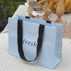 Sac de shopping en papier kraft bleu clair, grand, robuste et personnalisable, idéal pour les fêtes - Product Image 1