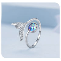 Nouvelle arrivée plage océan bijoux queue de sirène ensemble de bijoux minimaliste 925 collier en argent Sterling bague