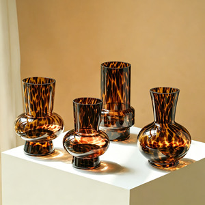 Vaso di Lusso in Vetro Grande con Stampa Leopardata, Vaso <span class=keywords><strong>Vintage</strong></span> per Fiori Idroponici, Decorazione da Tavolo per Soggiorno e Showroom - Product Image 3