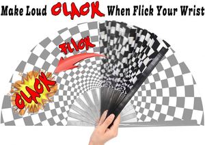 Abanico Plegable Grande de Bambú de 13 Pulgadas con Diseño a Cuadros en Blanco y Negro con Ilusión Óptica, Ideal para Decoración de Eventos y Clubs - Product Image 4