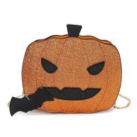 Nouveauté Sac à main bandoulière rose mignon avec chaîne, motif citrouille Jack-O'-Lantern et ailes de chauve-souris, idéal pour les fêtes d'Halloween, vente en gros pour femmes