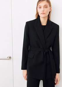 Blazer da Donna Elegante Casual Nero <span class=keywords><strong>con</strong></span> <span class=keywords><strong>Cintura</strong></span>, Doppio Petto, Collo a Revers, Lunghezza Regolare, <span class=keywords><strong>in</strong></span> Maglia, per Ufficio - Product Image 2