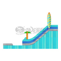 Toboggan aquatique gonflable commercial de 26 pieds avec piscine, thème surf, double piste, vente en gros directe usine pour entreprises de location de matériel événementiel