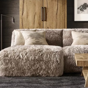 Chaise longue sans accoudoirs HDC 100% artisanale, style mid-century, capitonnée, en peau de mouton naturelle, pour chambre, hôtel ou salon - Product Image 6