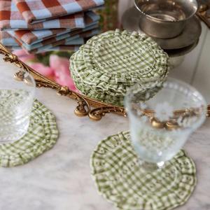 Sous-verres ronds à carreaux gingham les plus vendus, sous-verres réversibles en tissu à carreaux rustiques, sous-verres lavables en tissu gingham pour boissons - Product Image 1