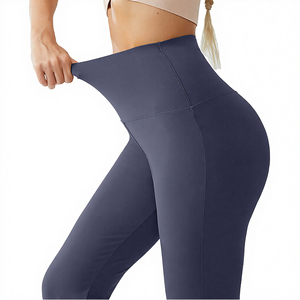 Leggings de sport pour femmes, haute qualité, respirants, sans couture, en nylon, avec cordon de serrage, longueur intégrale, séchage rapide, légers, effet froncé fessier, couleur nude - Product Image 4