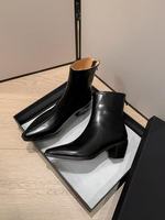 Bottes d'hiver tendance en cuir de vachette, confortables, antidérapantes, à talon épais de 6 cm, bout pointu, mi-mollet, avec fermeture éclair