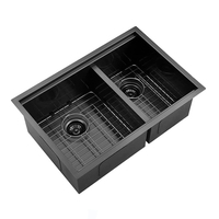 Évier de cuisine Nano Black Under Mount à double cuvette en acier inoxydable pour armoire de cuisine