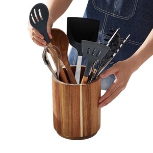 Wooden Cutlery Storage Box <b>Round</b> Eco-Friendly Kitchen Organizer For Utensils And Makeup <b>Brushes</b> - Product Image 5