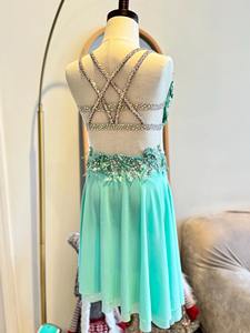 Costume da ballo da sala personalizzato da donna per adulti, top a corsetto in rete con pantaloni a gamba larga, colore beige guscio d'uovo - Product Image 6