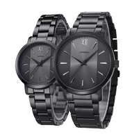 Montres de couple de luxe à mouvement Seiko, étanches, à quartz, avec bracelets en acier inoxydable noir, résistance à l'eau 3BAR, cadeau pour les amoureux