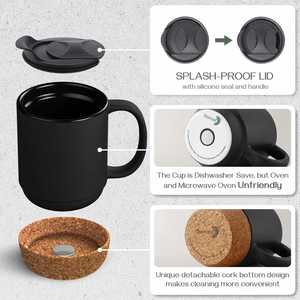 Factory Wholesale Cork Base Ceramic Mugs Custom 11oz Enamel Mugs Sublimation Blanks Black Beer Coffee With Logo - Product Image 4