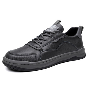 Chaussures décontractées en cuir pour hommes, bout rond, lacets, semelle plate en caoutchouc, toutes saisons, chaussures de marche - Product Image 5