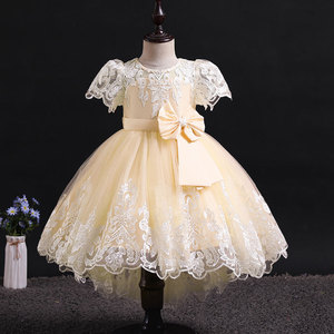 Vestiti per bambini in pizzo manica a mosca fiocco-nodo festa di compleanno battesimo <span class=keywords><strong>abito</strong></span> in cotone fodera <span class=keywords><strong>4</strong></span> strati per bambine abiti da principessa - Product Image 5