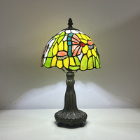 Lampu Meja Gaya Lightslighting 8 Inch Red Dragonfly Art HFBH Terverifikasi Lampu Meja Kaca Patri Hijau untuk Ruang Tamu Kamar Tidur