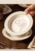 Service de table en céramique de luxe, motif floral gaufré, design européen, écologique, passe au lave-vaisselle, glaçure effet four, coffret cadeau, pour hôtels