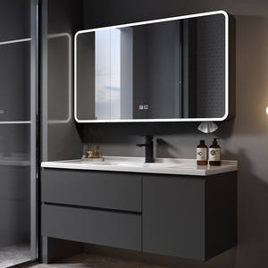 Nouvelle armoire de salle de bain murale minimaliste moderne en contreplaqué multicouche avec lavabo en céramique intégré - Product Image 2