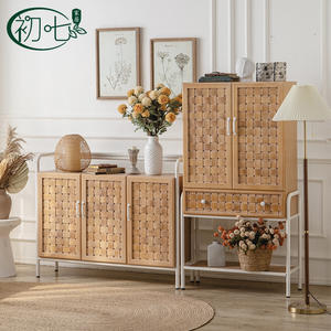 Solid Wood Sideboard With Doors Minimalist Retro Style Storage Cabinet <b>For</b> Living Room Entryway - Product Image 1