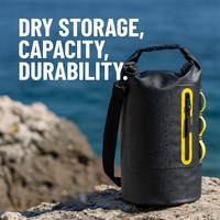 Sac étanche à enroulement 10L léger et flottant avec poche avant pour kayak, randonnée, camping, plage, natation