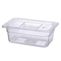 Poêle alimentaire transparente en polycarbonate de taille 1/2-Récipient PC sous vide de 8 "de profondeur avec couvercle à encoche