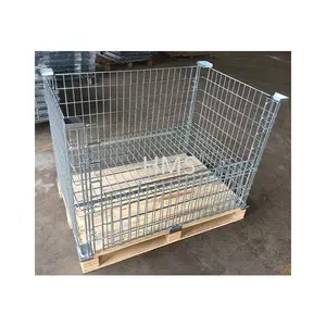Factory Outlet Container For Warehouse Stackable Wire Mesh Metal Storage Pallet Cage