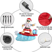 Père Noël surfeur gonflable de 1,2 m avec éclairage LED pour décoration de Noël en extérieur, fête de jardin, ornement de vacances