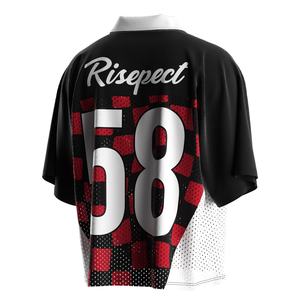 Jersey Retro Transpirable con Cuello Polo y Costuras de Malla para Hombre, con Diseño de Franjas en Contraste de Fútbol Americano - Product Image 4