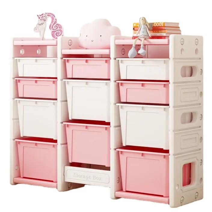 Multi-função seguro e firme armário de brinquedo plástico rosa amarelo azul cinza adolescente rack de armazenamento crianças armários para crianças armazenamento