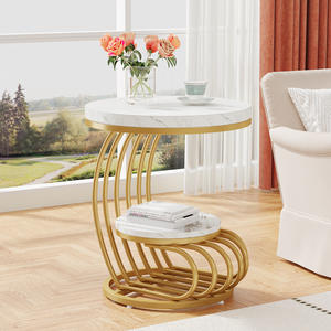 Ensemble table basse ronde moderne et durable en métal avec faux marbre et or <span class=keywords><strong>blanc</strong></span> Petites tables d'appoint Espace <span class=keywords><strong>de</strong></span> rangement Salon Chambre à coucher - Product Image 1