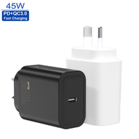 Cargador Rápido GaN PD de 45W con Enchufe AU, Adaptador de Carga Rápida con Puerto Tipo-C Único, Cargador Personalizado de Fábrica para Teléfonos y Tabletas