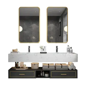 Tocador de baño con doble lavabo, espejo led iluminado, accesorio, armario de espejo, venta al por mayor