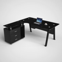 Bureau de travail moderne en verre multicolore en forme de L pour manager 2025 - Mobilier commercial multifonctionnel
