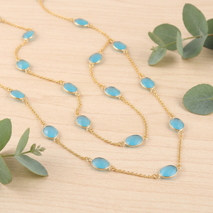 Hot Girl Personality 8x10mm Oval Briolette Cut Sky Blue Chalcedony <b>Chain</b> Necklace 18k Gold Plated <b>22</b> Piece Anchor <b>Chain</b> Necklace - Product Image 3
