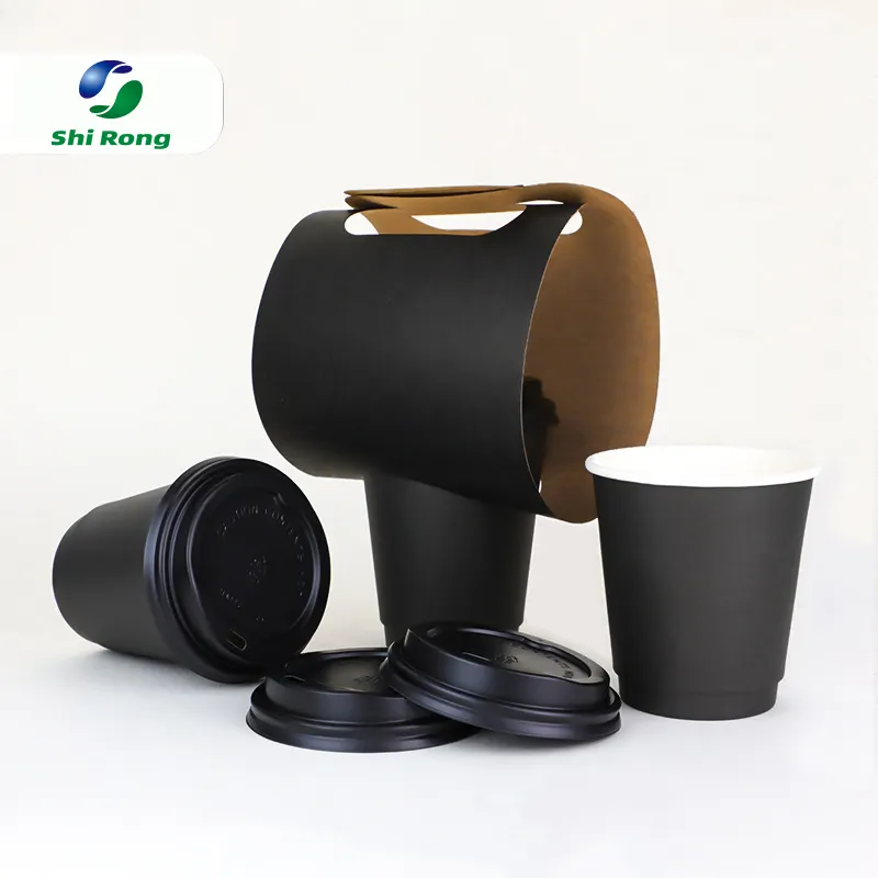 2023 nuovo Design biodegradabile usa e getta PLA plastica bevanda 8oz 12oz 16oz tazza da caffè usa e getta nera a doppia parete