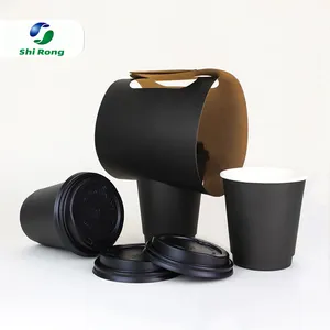 2023 New Design Biodegradable Disposable PLA Plastic Beverage 8oz 12oz 16oz Black Disposable Double Wall Coffee Cup