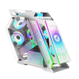 매끄러운 디자인 DIY 게임 케이스 전면 흡기 팬 케이스 4 RGB 팬 및 LED 조명이있는 독특한 디자인 케이스