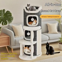 Nouveau Nid pour Chat Semi-fermé Intégré Quatre Saisons Universel, Chaud pour l'Hiver, Double Couche, avec Griffoir et Plateforme d'Escalade