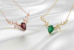 14KT Gold Reindeer Pendant <b>Necklace</b> with Natural or Lab Grown Gemstones and Diamond Accents - Product Image 3