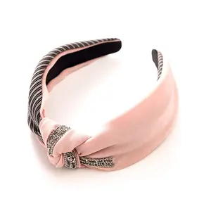 RTS halber Streifen halb einfarbig Top Knot Stirnband rosa grau dunkelblau Mode Stirnband Diamant Perlen Glitzer Stirnband