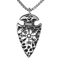 Liontin Kepala Tombak Odin Anti Karat Tahan Air Gaya Punk, Baja Anti Karat, Retro Mitologi Norse, Perhiasan Kompas Vegvisir